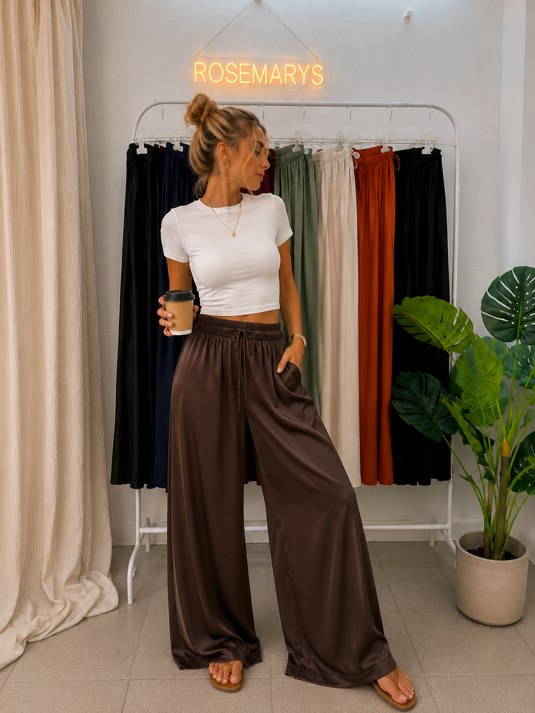 Ultra Wide Leg Satin Hose - mit Bequembund in verschiedenen Farben - bis 44 tragbar
