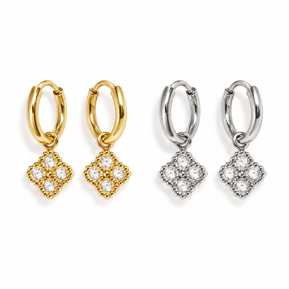 MINI CLOVER - Creolen mit Zirkonia-Steinen - Edelstahl