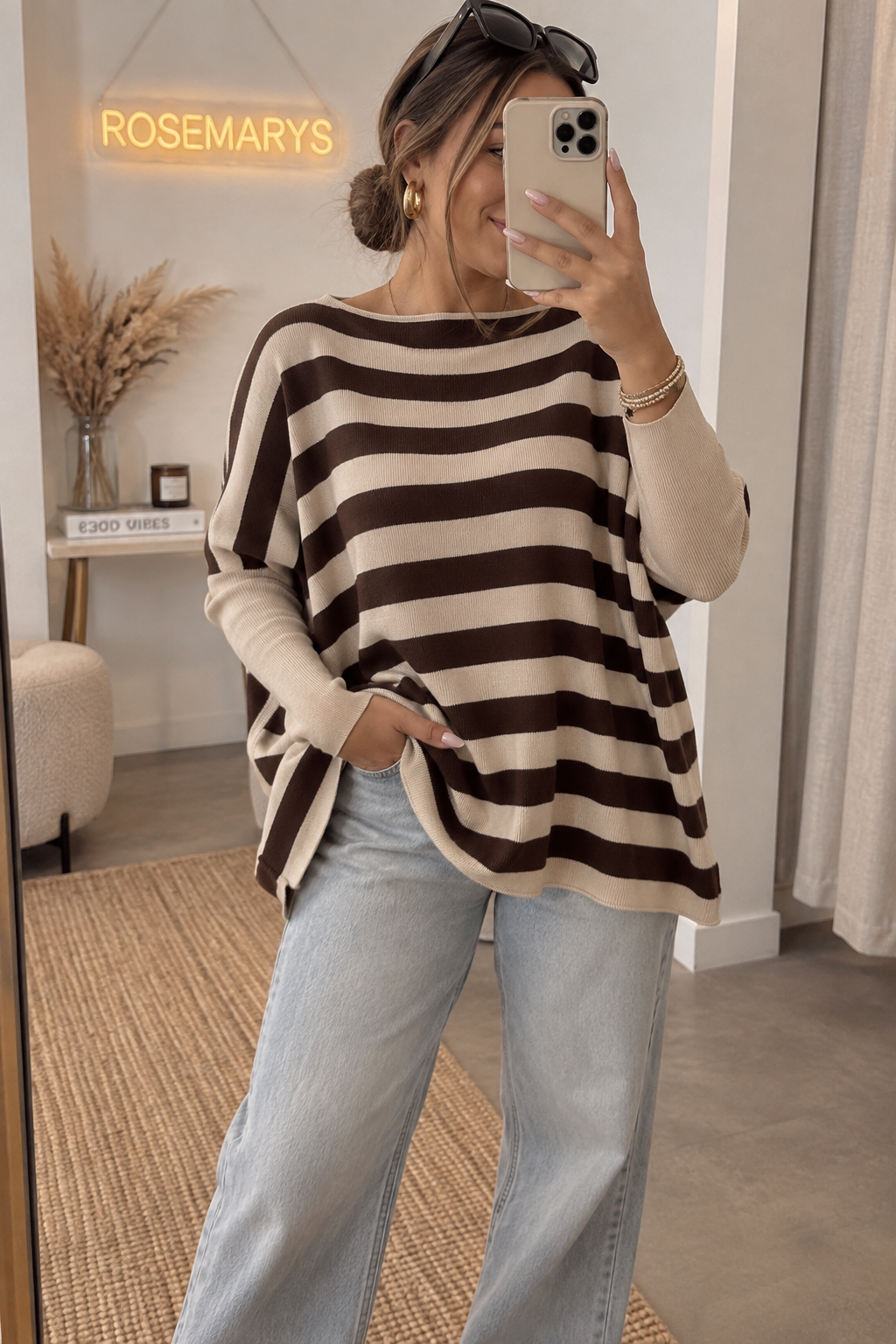 ULTRA OVERSIZE Pullover mit Fledermausärmeln - gestreift - bis 48 tragbar