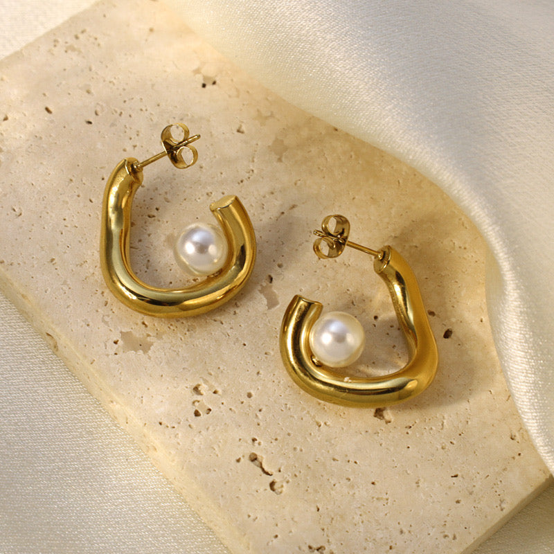SIENNA Perlen-Creolen - in Silber und Gold - Edelstahl + 18K Vergoldung
