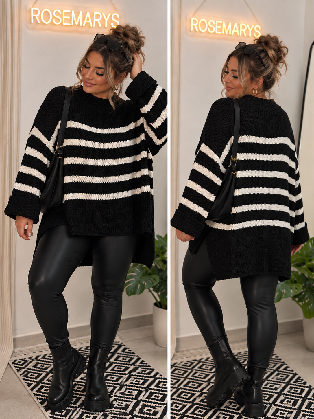 LUNA STRIPES – Oversize Schlitz-Pullover mit Stehkragen - Einheitsgröße von 36-46