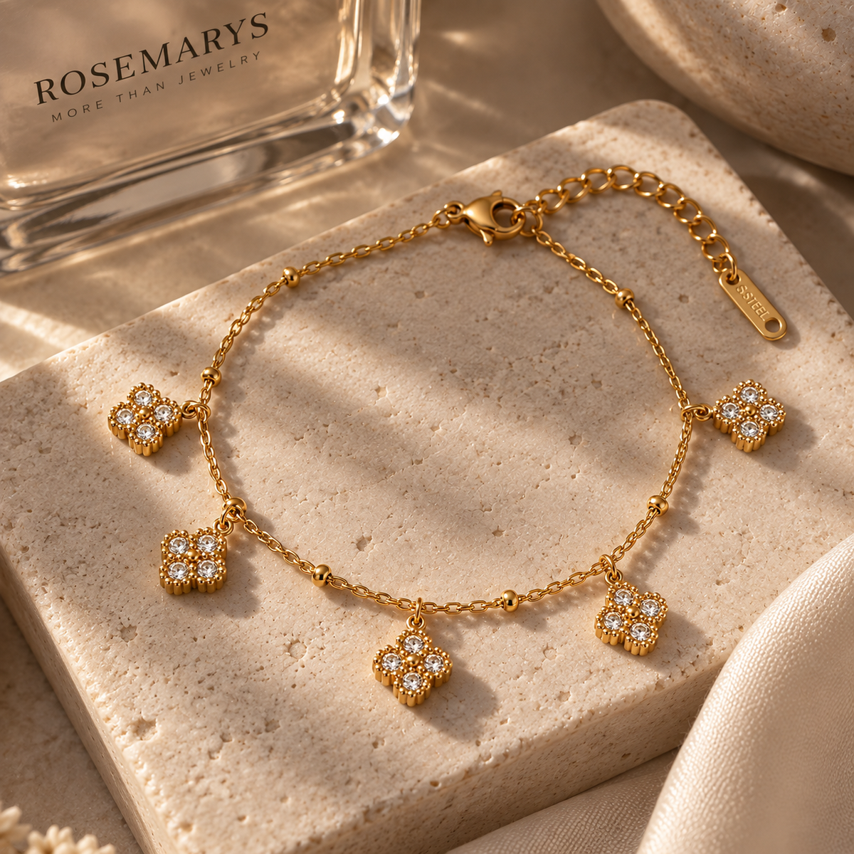 MINI CLOVER Armband - mit Zirkonia-Steinen - aus Edelstahl und 18K vergoldet