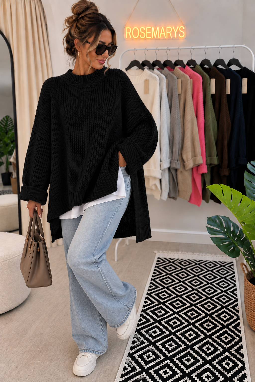 LUNA Oversize-Pullover mit Stehkragen - Einheitsgröße von 36-46