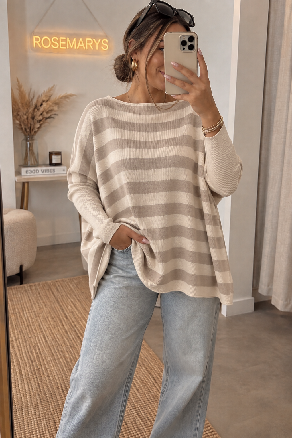 ULTRA OVERSIZE Pullover mit Fledermausärmeln - gestreift - bis 48 tragbar
