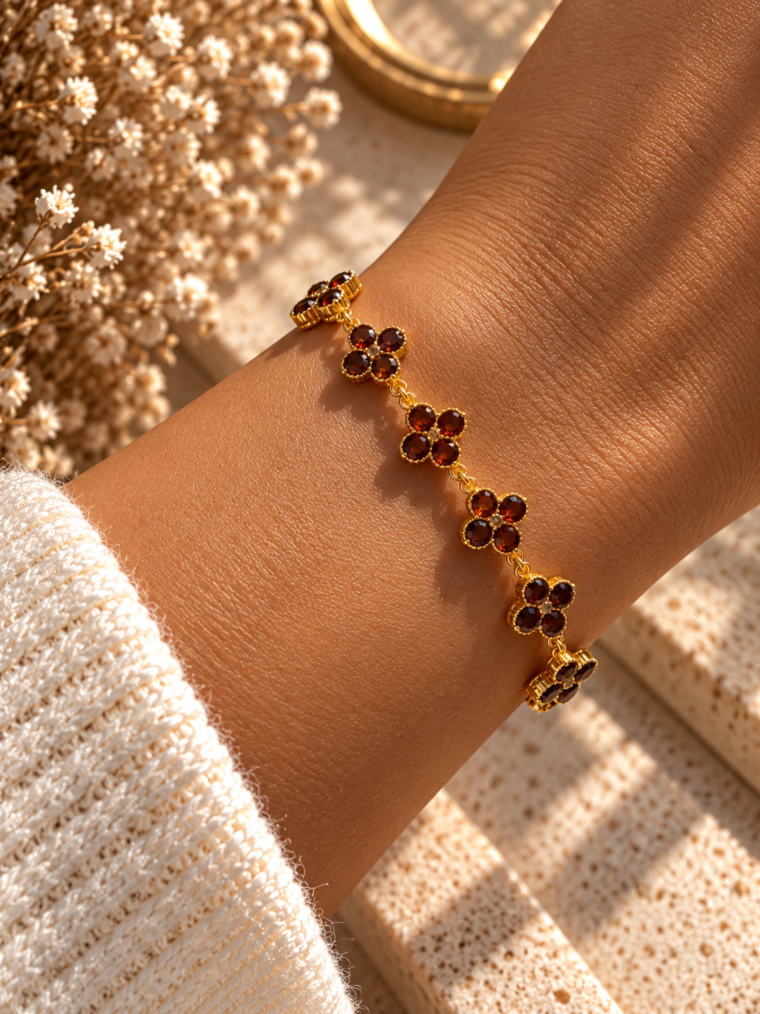 MINI CLOVER Glam Armband - Edelstahl + 18K Vergoldung - mit funkelnden Steinchen - mehrere Farben - wasserfest