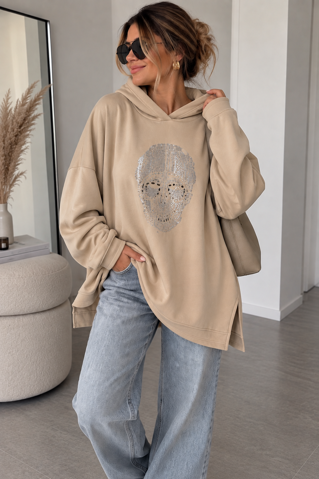 Ultra Oversize Hoodie mit Strass SKULL (Totenkopf)