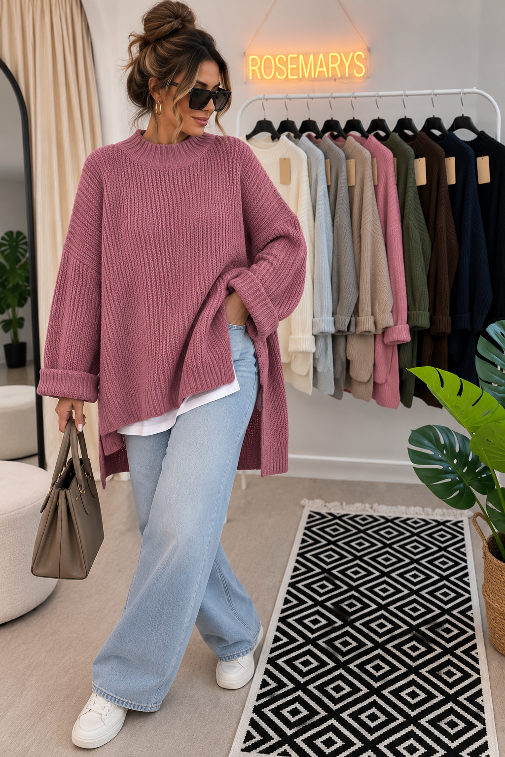 LUNA Oversize-Pullover mit Stehkragen - Einheitsgröße von 36-46