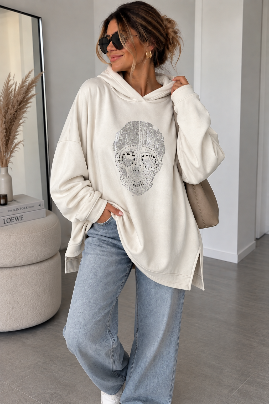 Ultra Oversize Hoodie mit Strass SKULL (Totenkopf)