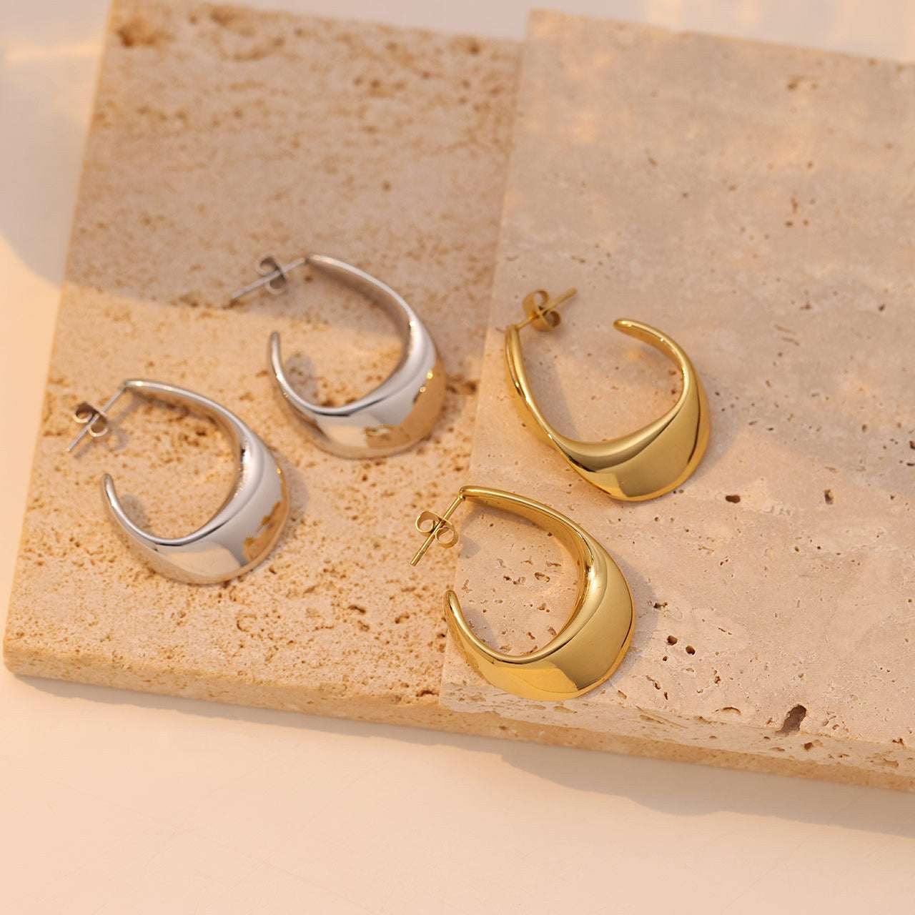 Ohrringe Creolen LUNA CURVED - Edelstahl + 18K Vergoldung
