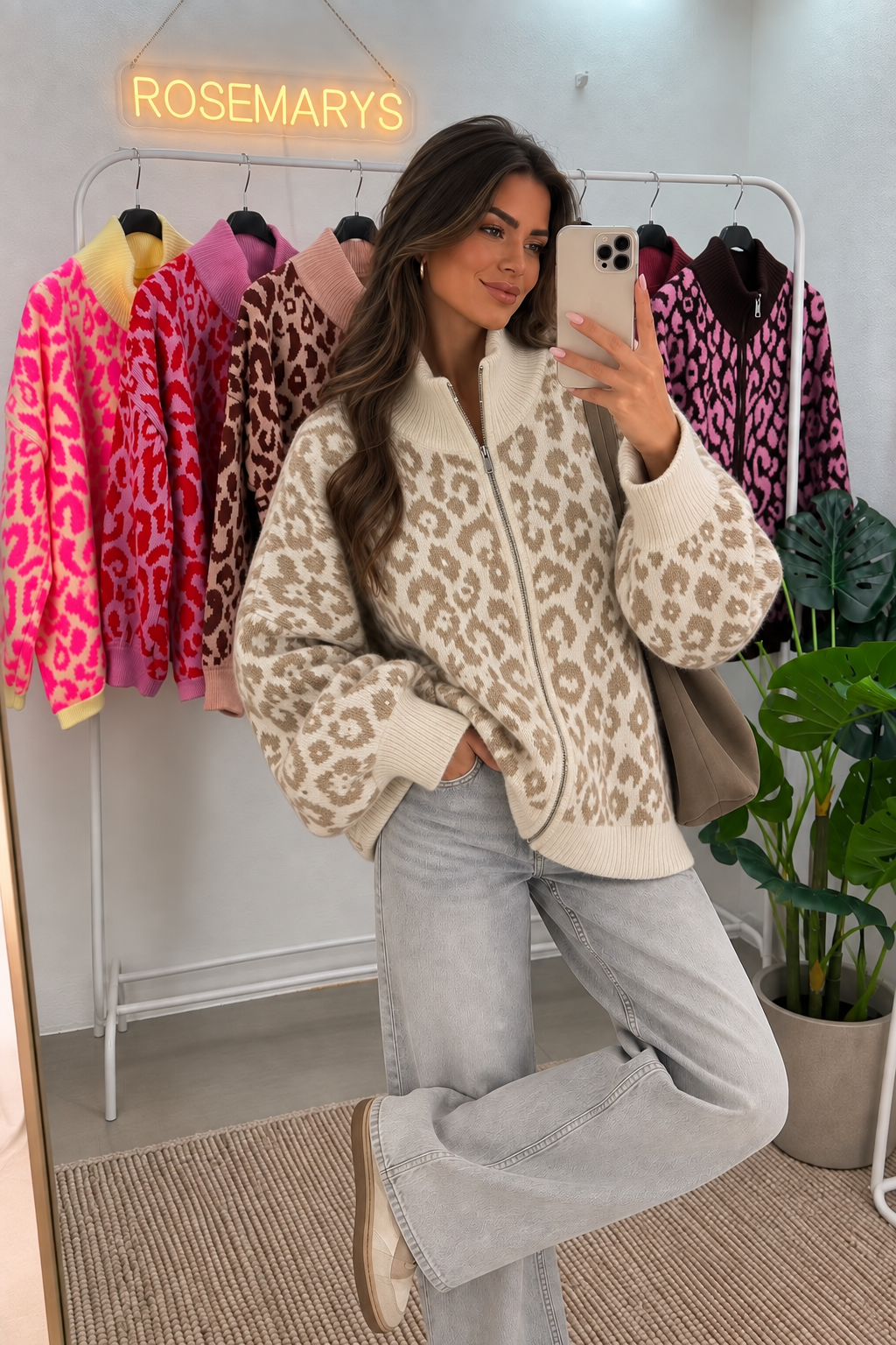 🐆 Oversize Leopard Knit Cardigan - mit Doppelzipper - bis 44/46 tragbar