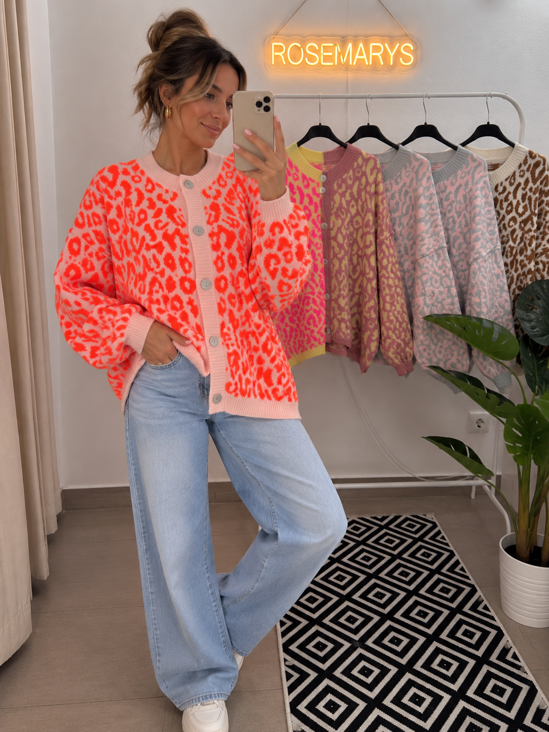 🐆 Oversize Leo Cardigan mit Perlmuttknöpfen - bis 46 tragbar